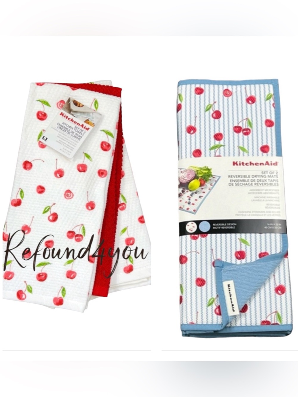 KitchenAid - ‘Cherry bundle-2’ Dish towels & Drying mats. NWT. Firm!